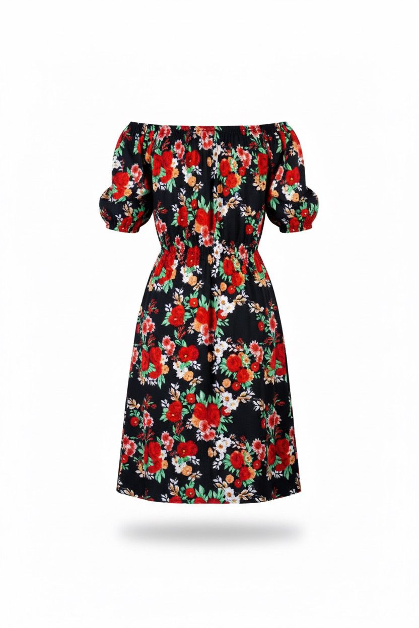 VILA off shoulder dress black/red flower