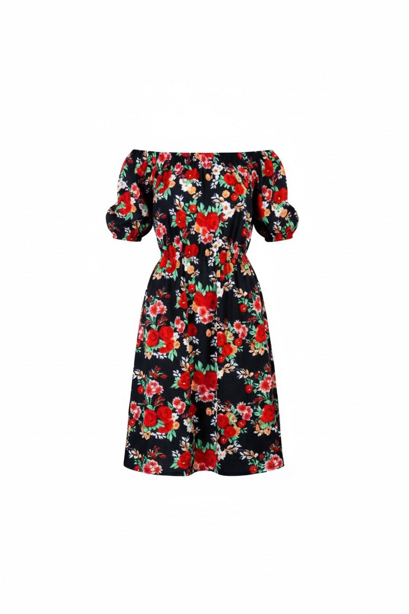 VILA off shoulder dress black/red flower