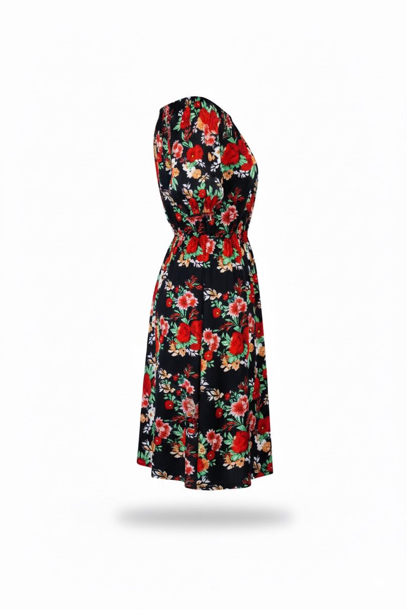 VILA off shoulder dress black/red flower