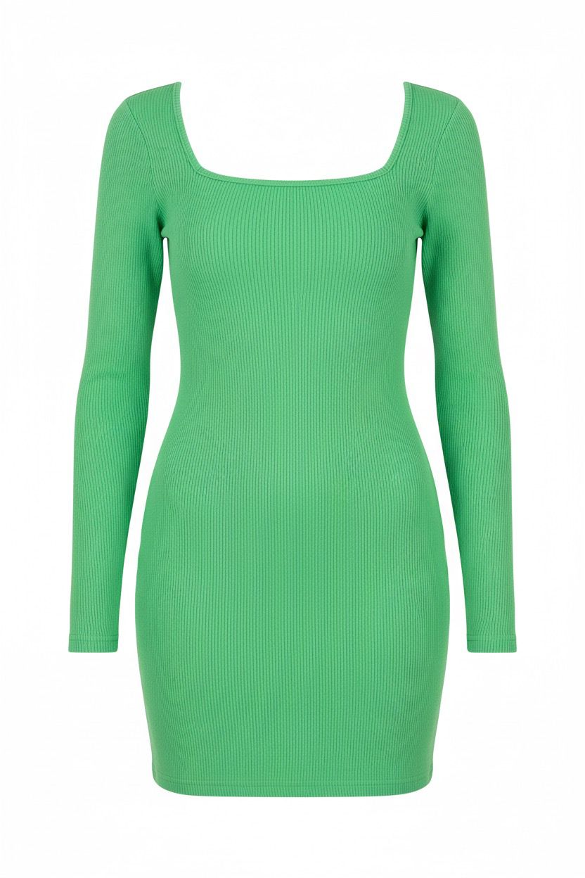 Nasty Gal Ribbed square neck midi dress green