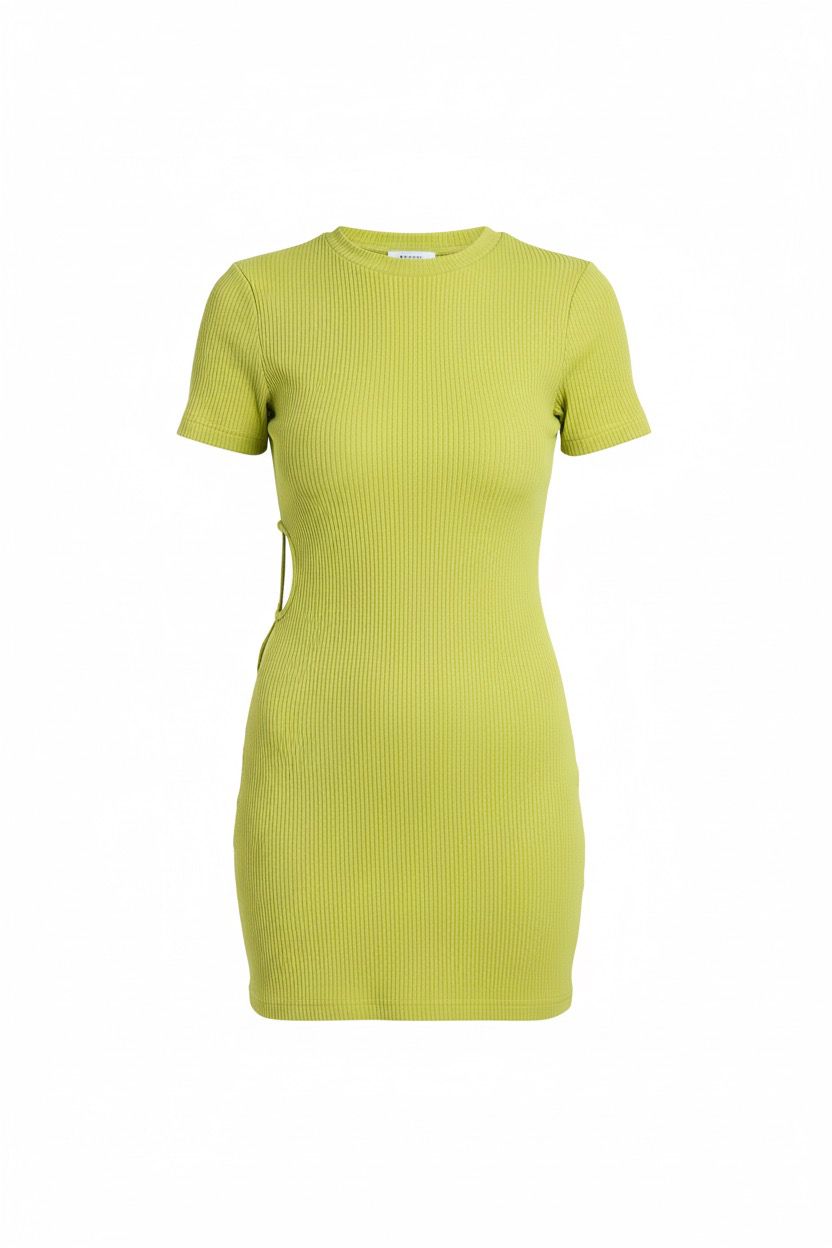 Nasty Gal Ribbed Crew Neck Mini Cut Out dress olive