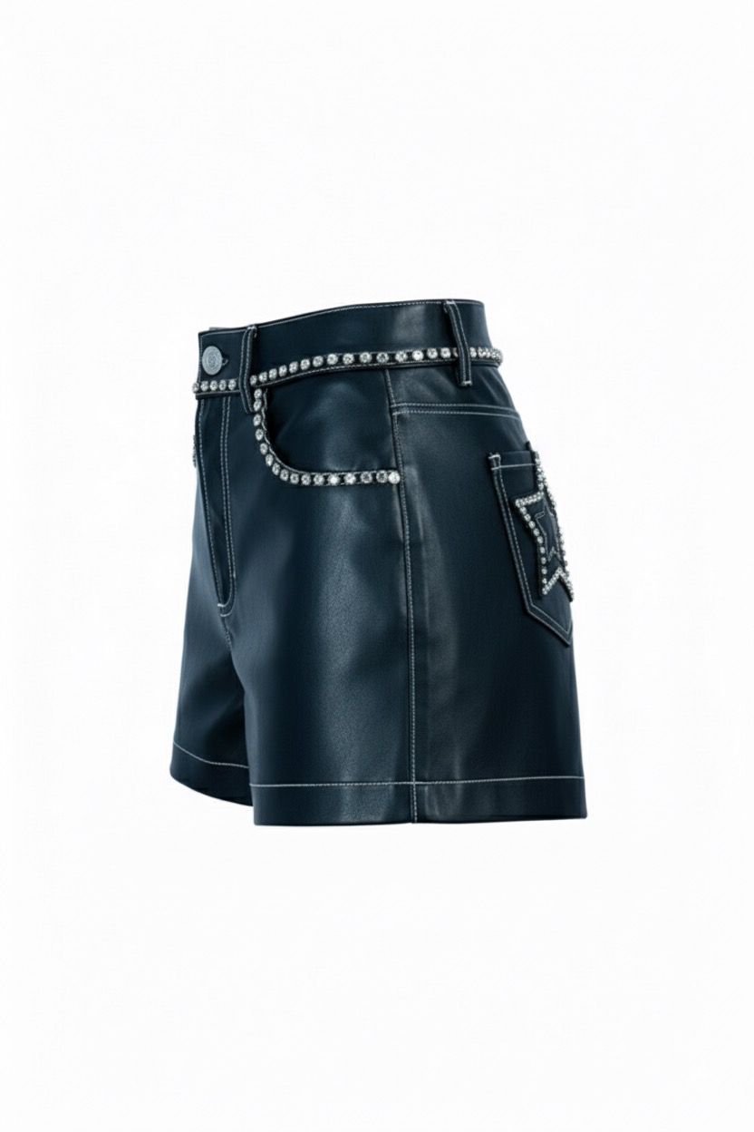 Nasty gal premium leather diamante star detail black shorts