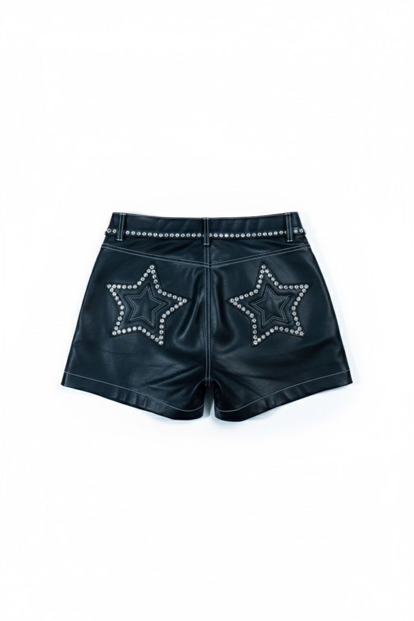 Nasty gal premium leather diamante star detail black shorts