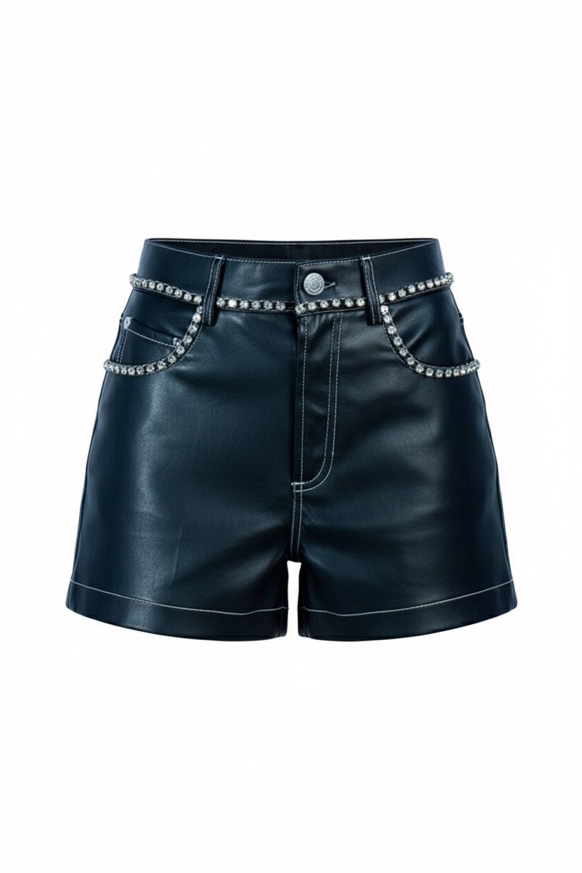 Nasty gal premium leather diamante star detail black shorts