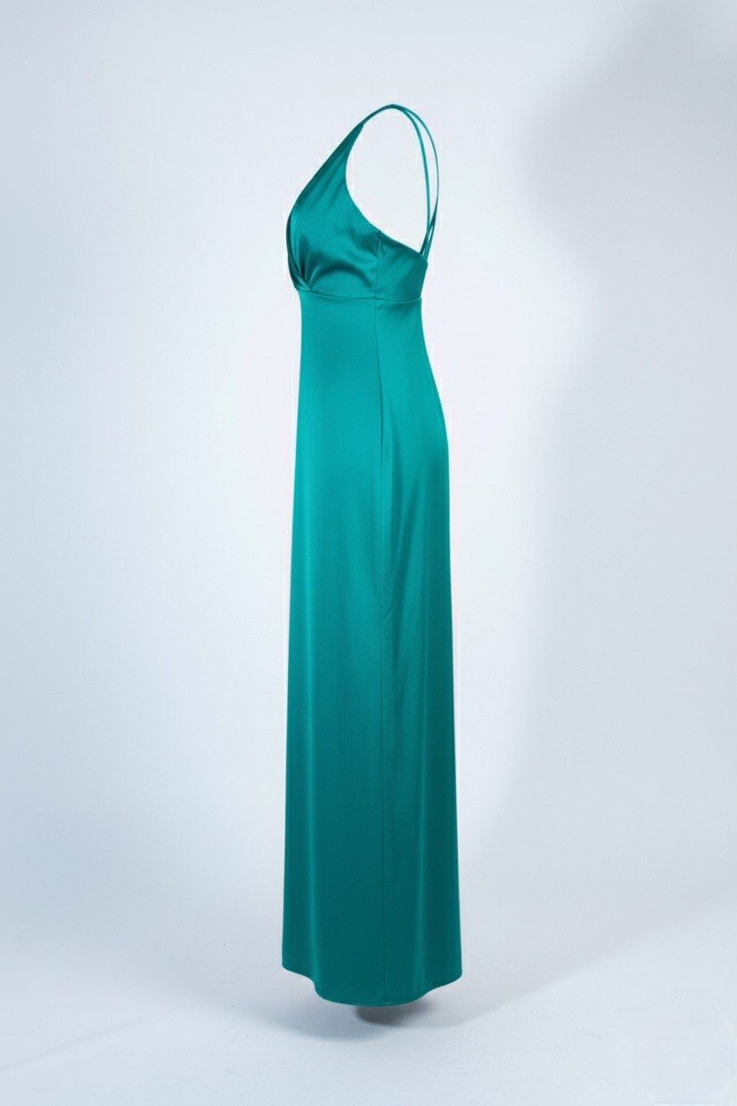 MISSPAP premium satin ruched strappy midi dress green