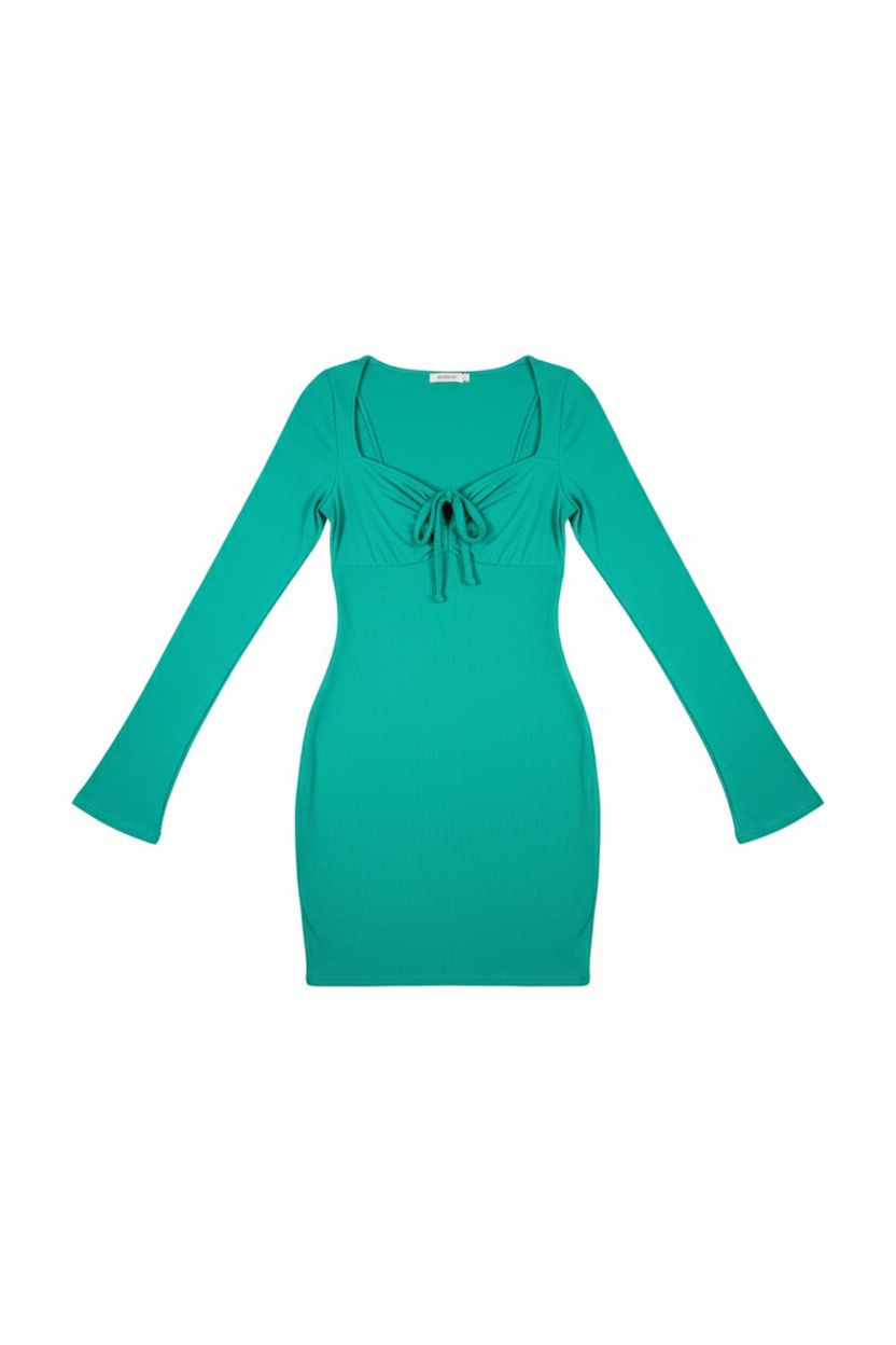 Dorothy Perkins Rib tie front mini dress green