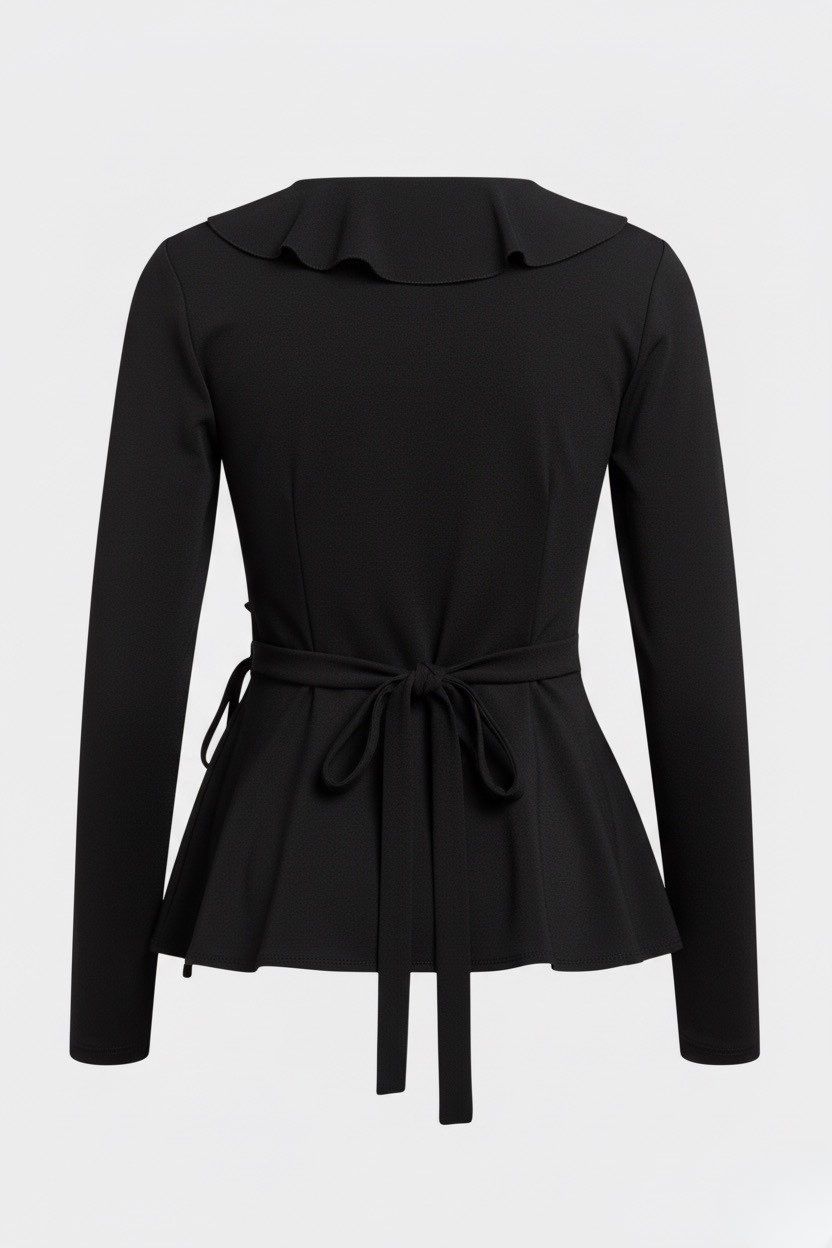 Bohoo wrap front ruffle top black