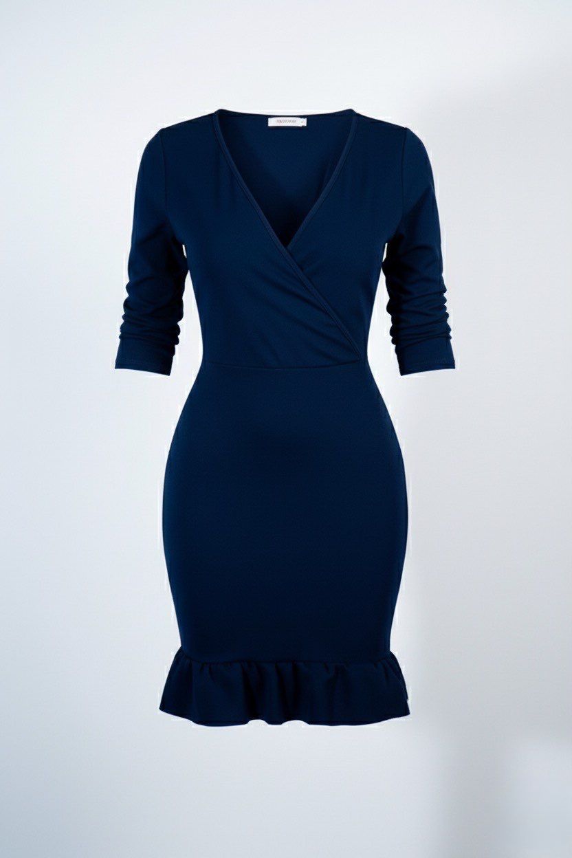 Bohoo wrap front ruffle dress color navy