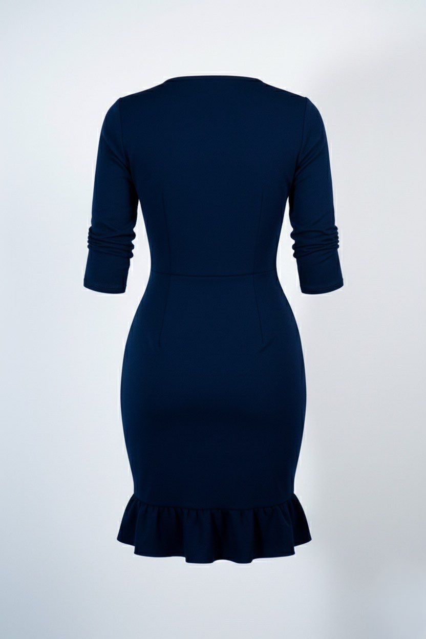 Bohoo wrap front ruffle dress color navy