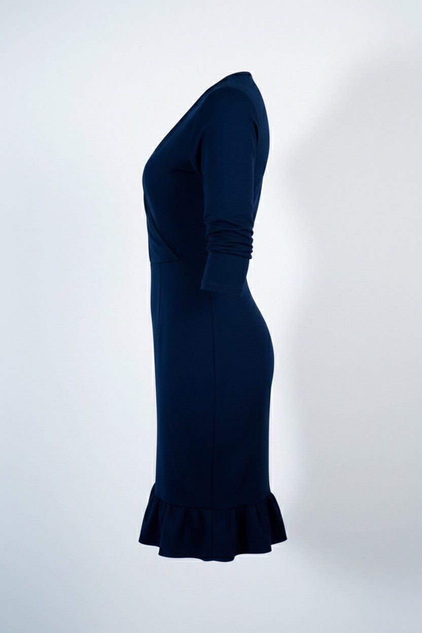 Bohoo wrap front ruffle dress color navy