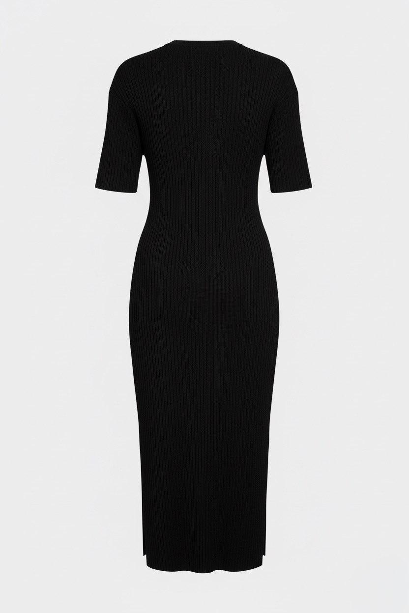 Bohoo Short sleeve ribbed midi dress black