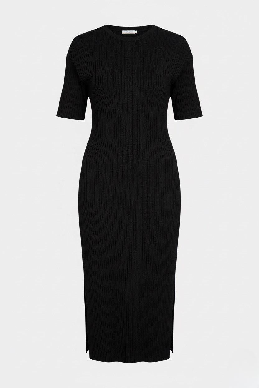 Bohoo Short sleeve ribbed midi dress black