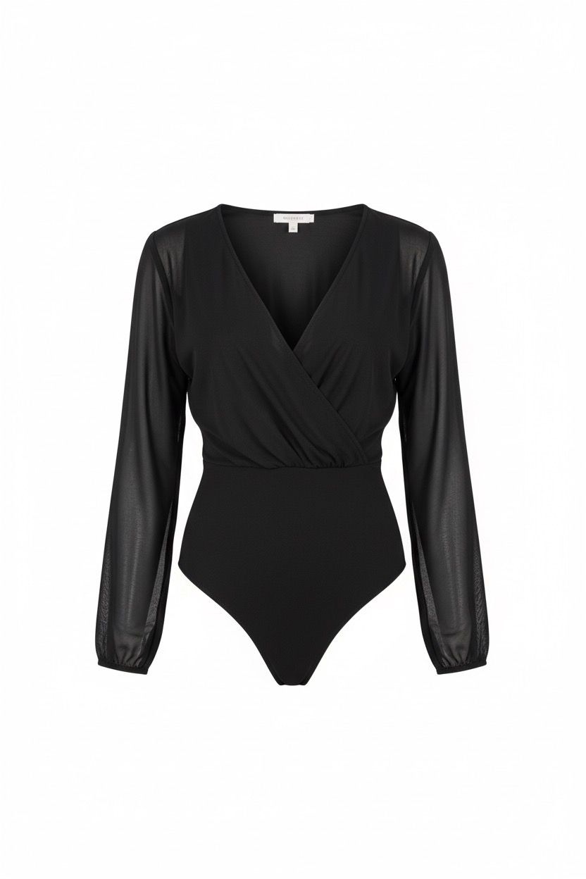 Bohoo long sleeve wrap over body, black