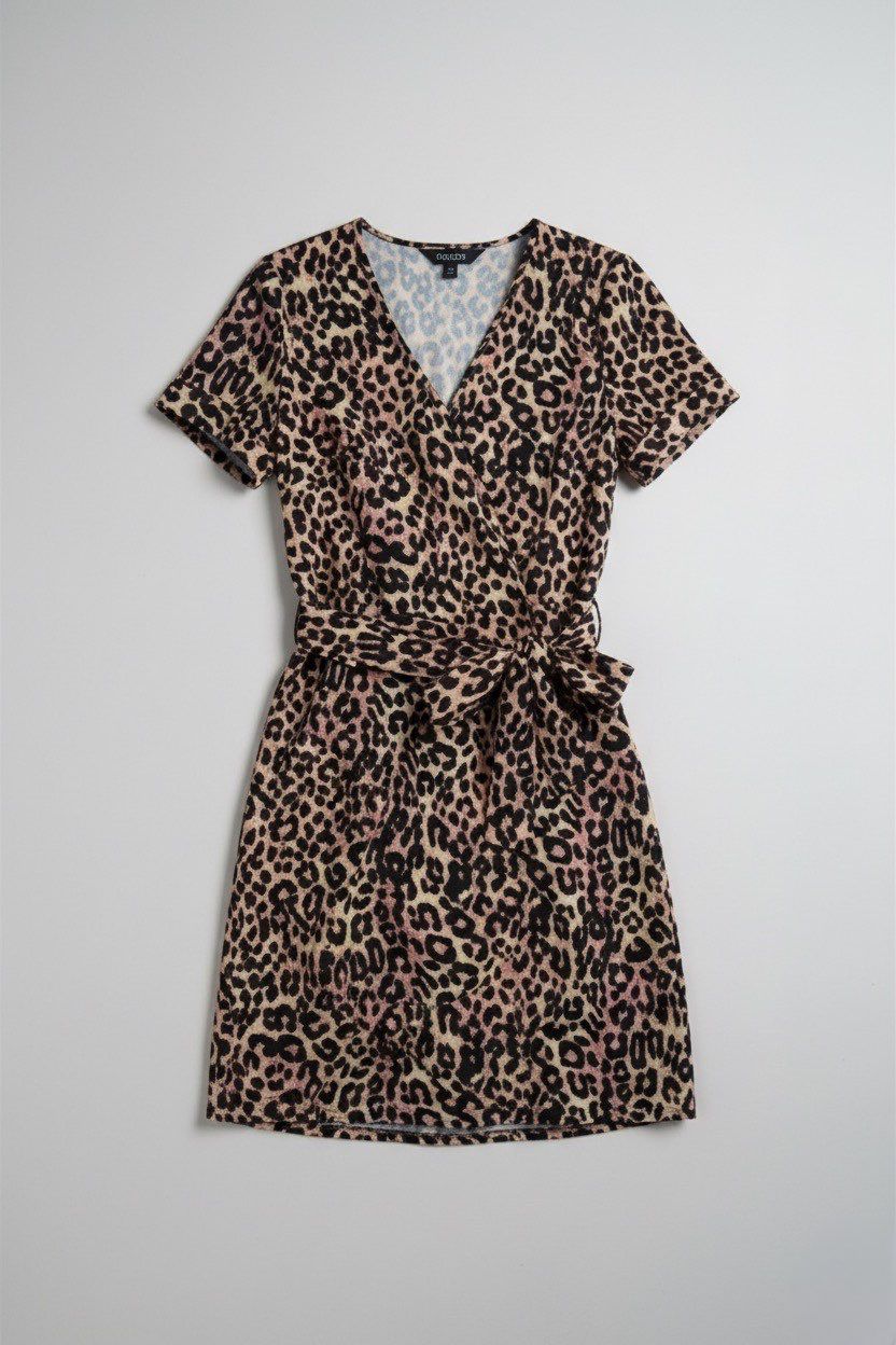 Bohoo leopard print V neck belted shift dress