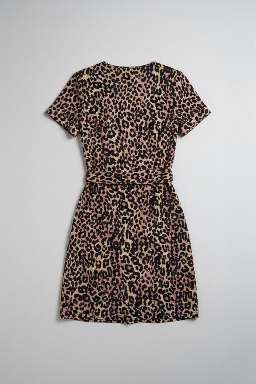 Bohoo leopard print V neck belted shift dress